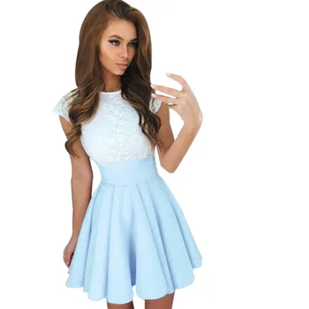 

Summer Fashion Women Dress Casual Lace Party Cocktail Mini Dress Ladies Summer Short Sleeve Skater Dresses Cute new Vestidos