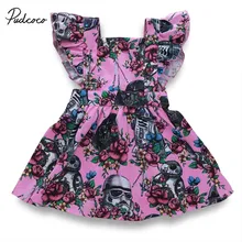 Коллекция года, Брендовое платье для новорожденных девочек, сарафан платье с воланами на рукавах и цветочным принтом, платье с воланами на рукавах, новое летнее Пышное Платье От 6 месяцев до 4 лет