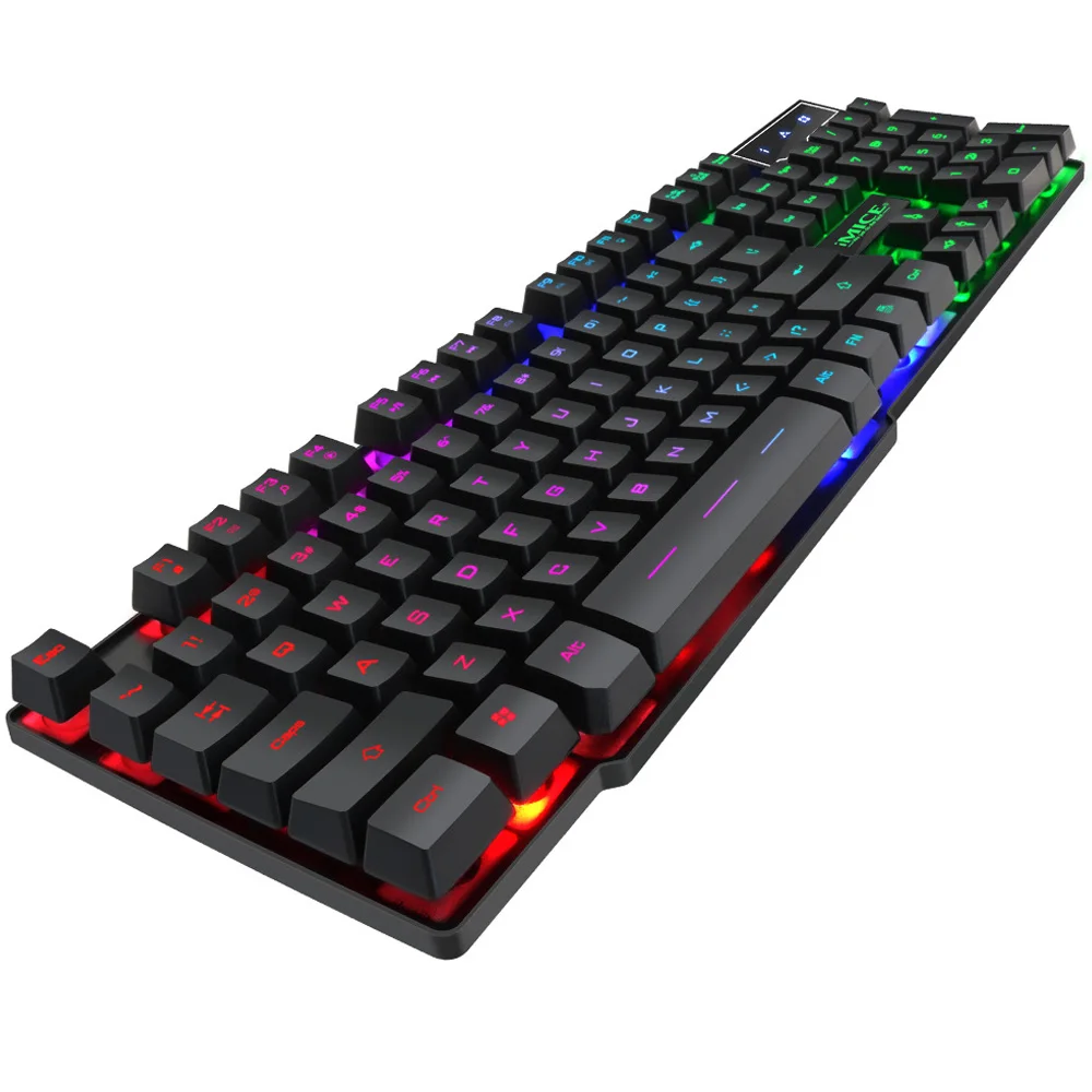 Игровая клавиатура iMice с механическим ощущением, 104 клавиш, клавиатура с RGB подсветкой, компьютерная геймерская клавиатура для DOTA CS с RU стикерами - Цвет: Black