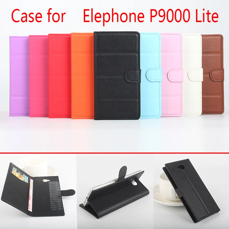 

For Elephone P9000 Lite Phone Case Folio Flip Pure Color Lichee Pattern PU Leather Wallet Case Cover Cash/Card Slots sanheng
