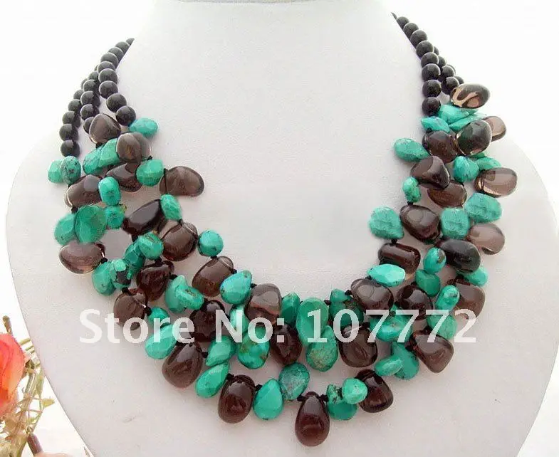 

Stunning! Natural Blue Semi-precious Stone&Onyx Necklace
