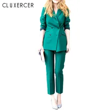 Рабочие брючные костюмы OL 2 шт наборы двубортный Блейзер пиджак и брюки костюм для женщин набор Feminino