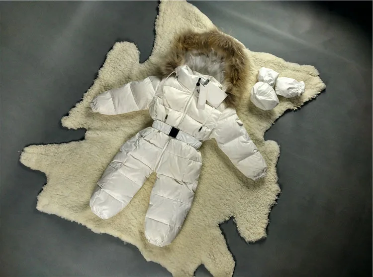 Зимний детский комбинезон, детская одежда для маленьких мальчиков плотная одежда 90% с наполнителем из пуха белой утки, детская верхняя одежда для маленьких мальчиков куртка-парка на пуху для девочек куртка ws02 - Color: white