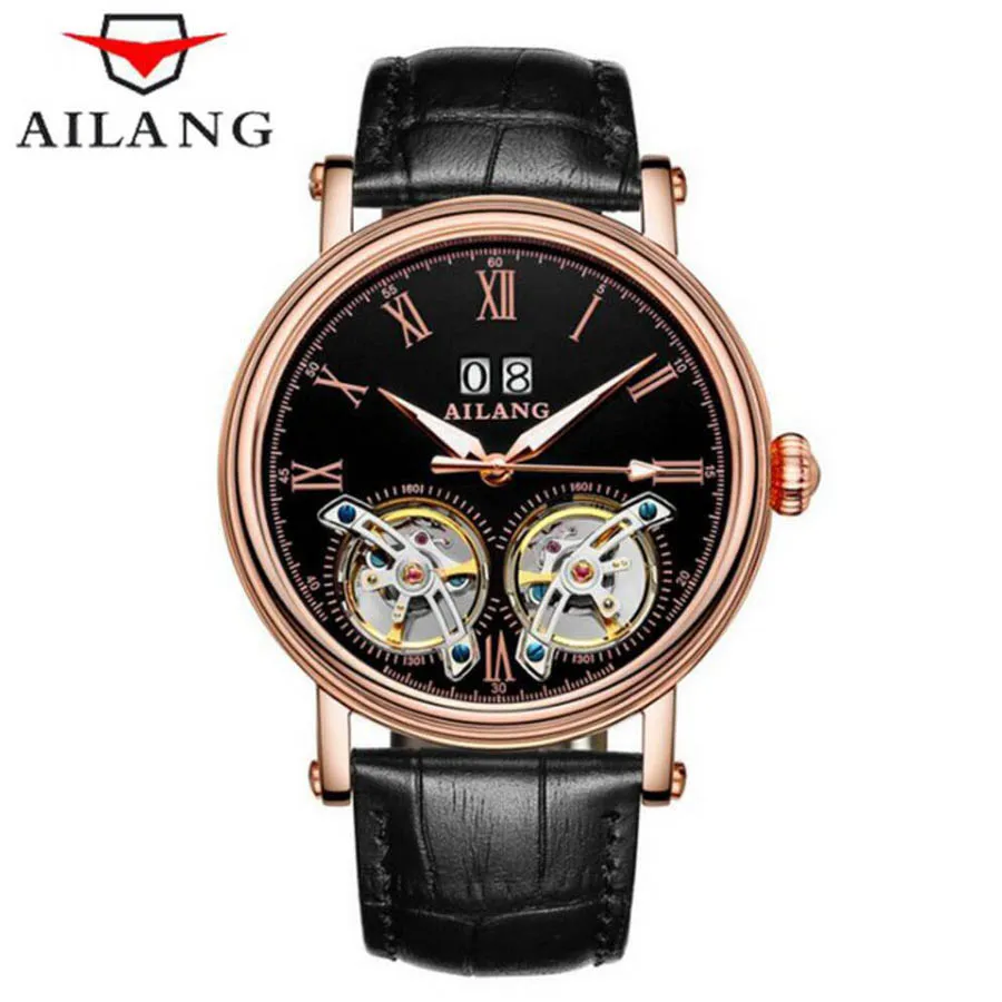 

Unique design style Double Tourbillon skeleton Watch leather AILANG Casual Men Mechanical Wristwatch Automatic Watch 2018