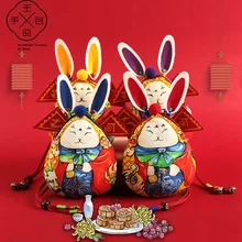 

Cartoon Rabbit Doll Pendant Pure Hand Embroidery Chinese Zodiac Old Beijing Features Decor Handicrafts Hanging Ornament Gift