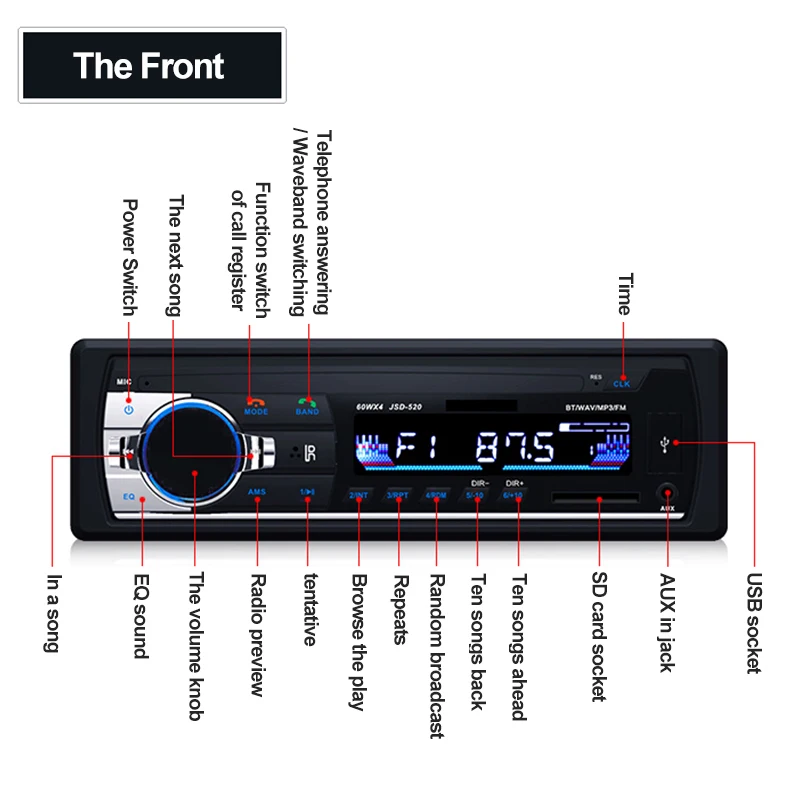 Kebidu Автомагнитола Bluetooth 12V In-dash 1 Din автомобильный стерео Mp3 плеер AUX вход приемник аудио Автоэлектроника Авторадио