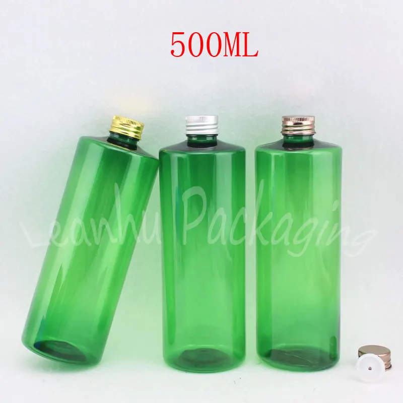 

500ML Green Plastic Bottle Aluminum Screw Cap , 500CC Lotion / Toner Packaging Bottle , Empty Cosmetic Container (12 PC/Lot )