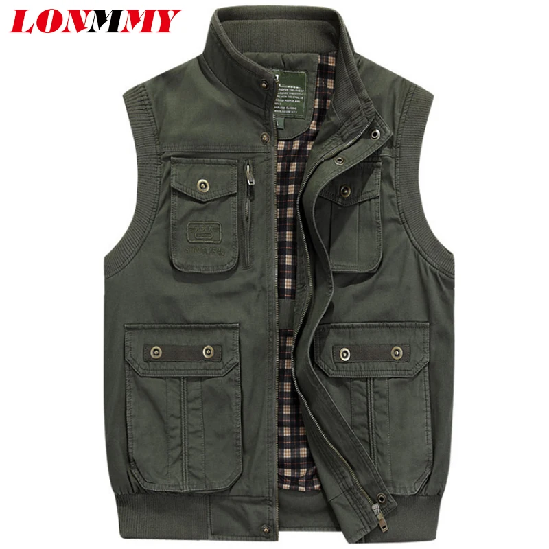 LONMMY 6XL 7XL Sleeveless jacket men vest 100% cotton Military style ...