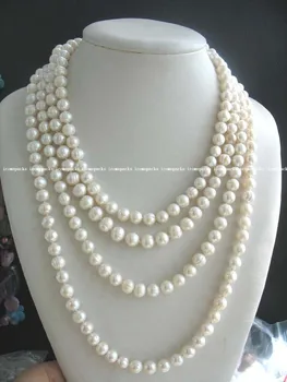 

wholesale noble white freshwater pearl 7-8mm round 82" necklace