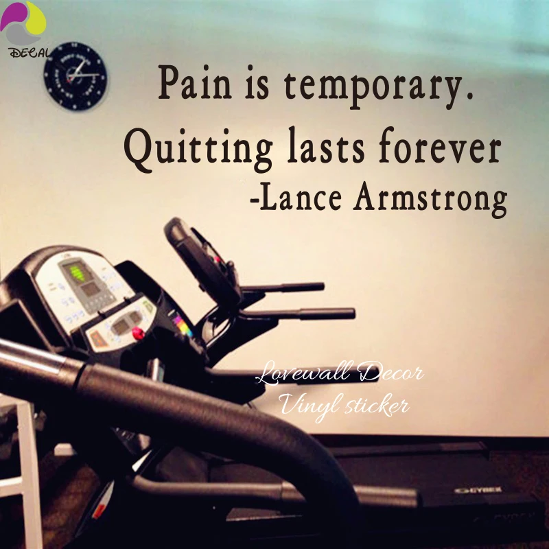 Pain is temporary quitting last forever Lance Armstrong Quote Wall Sticker Gym Office Workout Motivation Inspiration Decal Vinyl (2)