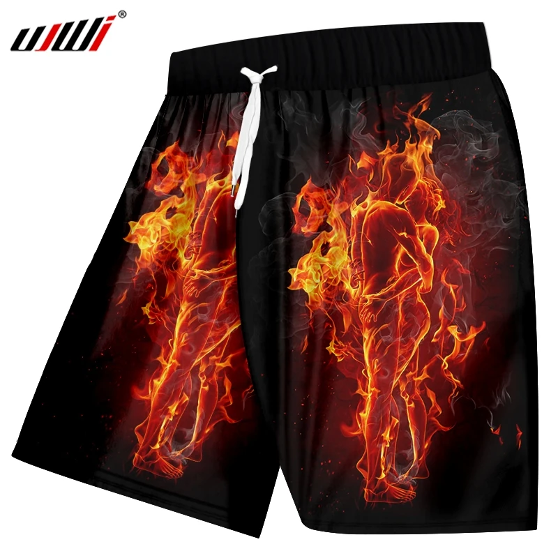 UJWI Mens Novel Beach Shorts 3D Printed Flame Hug Couple Handsome Hip Hop Man Gothic Glitter Big Size 5XL | Мужская одежда