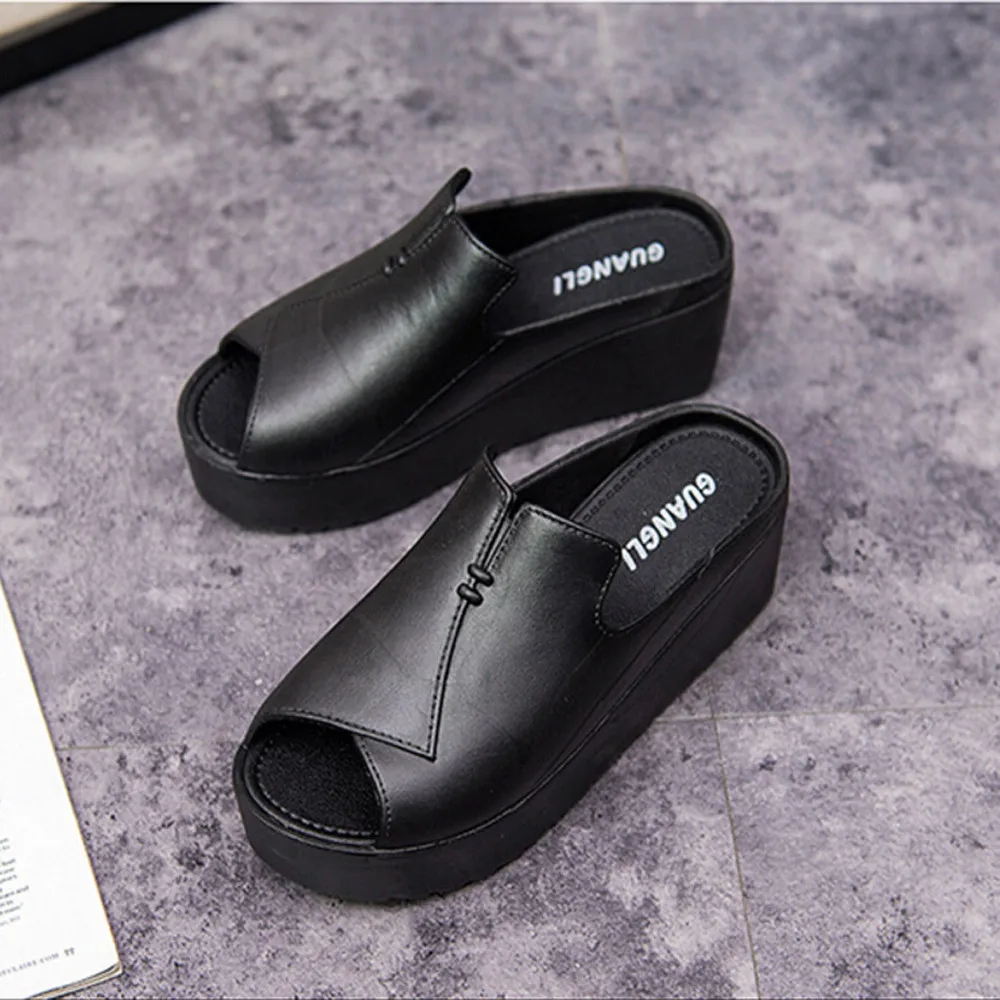 platform thick heel casual slippers
