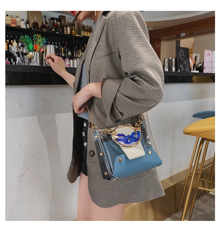 Прозрачная желеобразная сумка-мешок, летняя Новинка, высокое качество, ПВХ, женская дизайнерская сумка, с замком, на цепочке, сумка через плечо