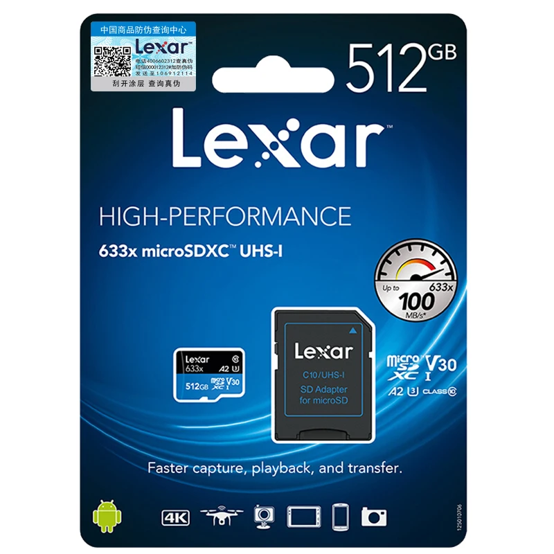 Lexar Micro SD карта 512 ГБ высокоскоростная карта памяти 32 Гб 64 Гб 128 г 256 г SDXC класс 10 UHS-I U3 TF флэш-карта