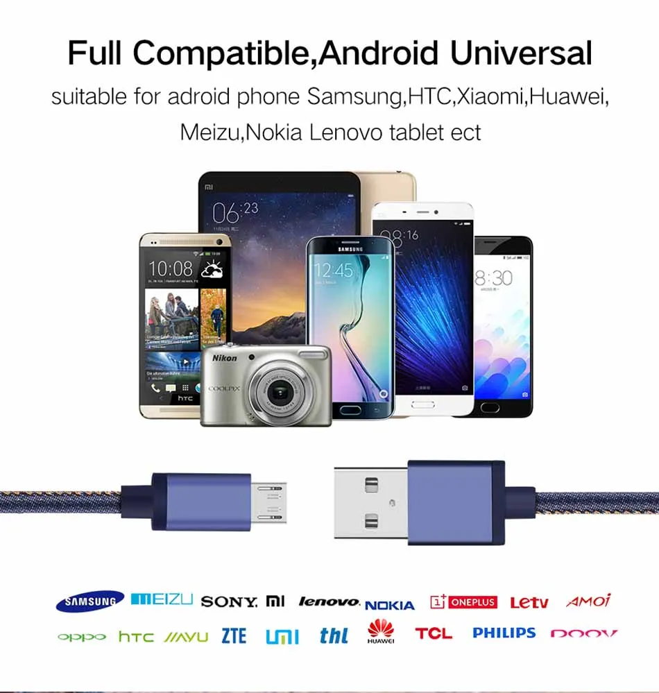 Micro USB кабель провод для быстрого заряда для Android мобильного телефона синхронизации данных зарядный кабель для samsung htc Xiaomi Microusb зарядный шнур