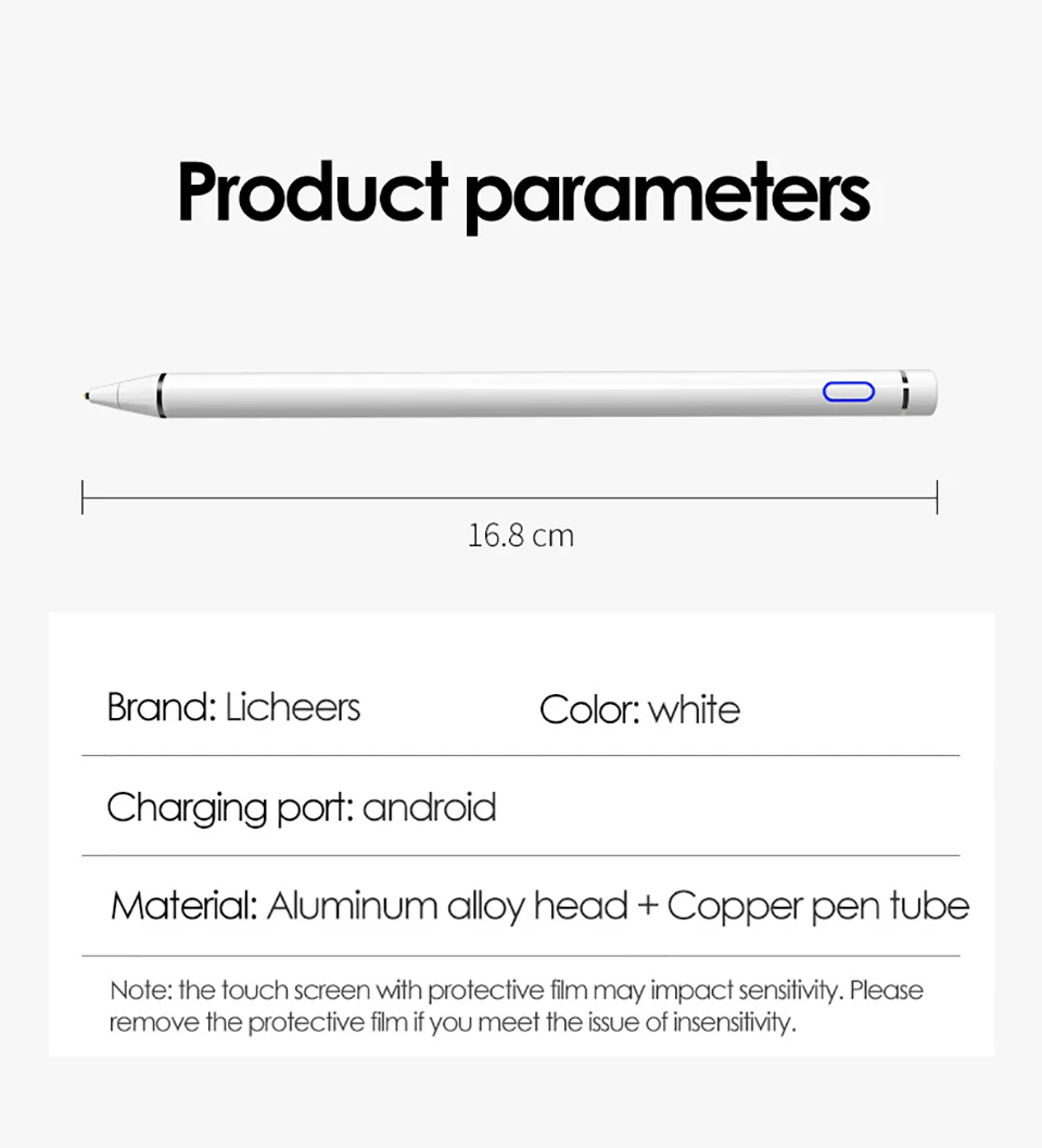 Универсальный стилус для сенсорного экрана, металлическая емкостная сенсорная ручка для iPad, iPhone, samsung, Xiaomi, huawei, оконная ручка для планшета, белая