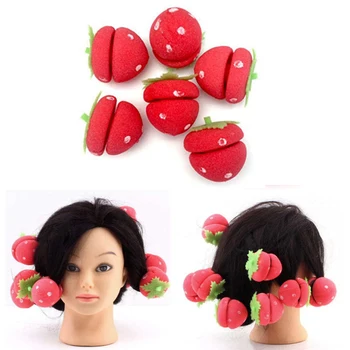 

6pcs Strawberry Hair Care Foam Soft Round Sponge Balls Curlers Bun Foam Hair Roller Fashion Styling Tools