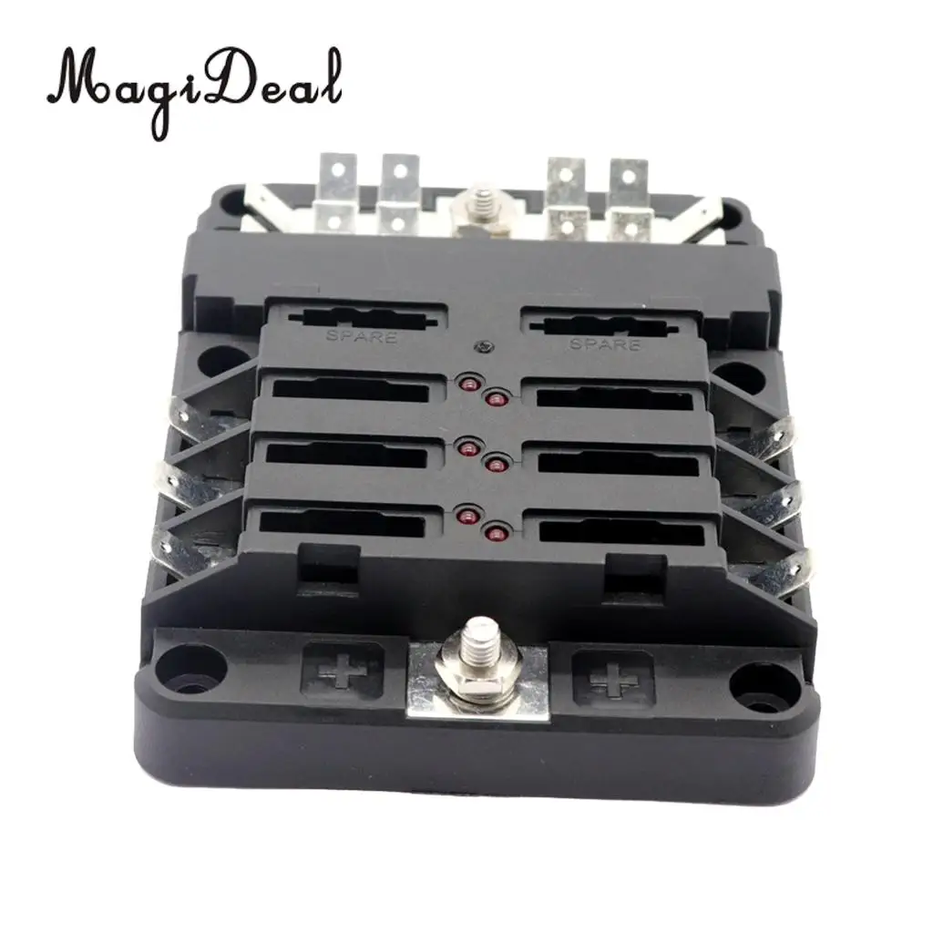 MagiDeal Boat Automotive 6 Way Modular Terminal Blade Fuse Box with LED Indication Yacht  Dinghy Replaccement Parts Accessories