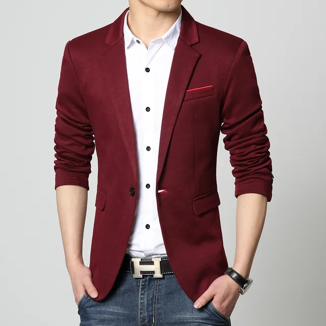 Fashion Blazer Mens Casual Jacket Solid Color Men Cotton Blazers Jacket