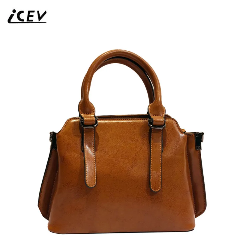 

ICEV European Fashion Vintage Oil Cow Split Leather Top Handle Bags Handbag Women Famous Brands Organizer Women Leather Handbags