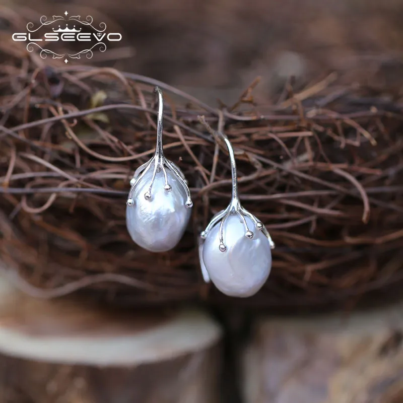 GLSEEVO Natural Fresh Water Baroque White/Gray Pearl Earrings Hook For Women Jewellery Boucles D'Oreilles Pour Les Femmes GE0335 GLSEEVO Natural Fresh Water Baroque White/Gray Pearl Earrings Hook For Women Jewellery Boucles D'Oreilles Pour Les Femmes GE0335