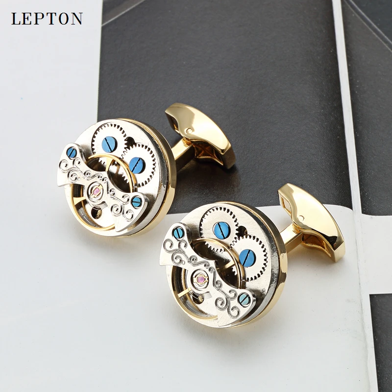 

Hot Sale Tourbillon Movement Cufflinks For Mens Wedding Groom Lepton Business Watch Steampunk Gear Cufflink Gift Relojes gemelos