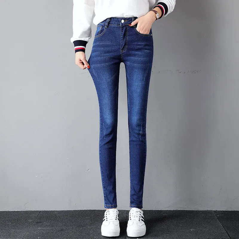 Skinny Slim Jeans For Women Vintage Style Black Women's Jeans Female Denim Pencil Pants Stretch Korean Jeans For Woman - Цвет: Dark Blue