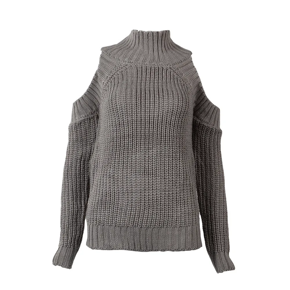 

Women Solid Turtleneck Long Sleeves Sweater Off-the-shoulder Pullover Sweaters