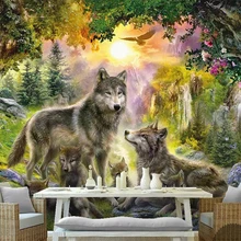 Beibehang обои на заказ фото 3D ультра высокой четкости солнечный зеленый лес серый дикий Волк Дикая собака животное картина маслом