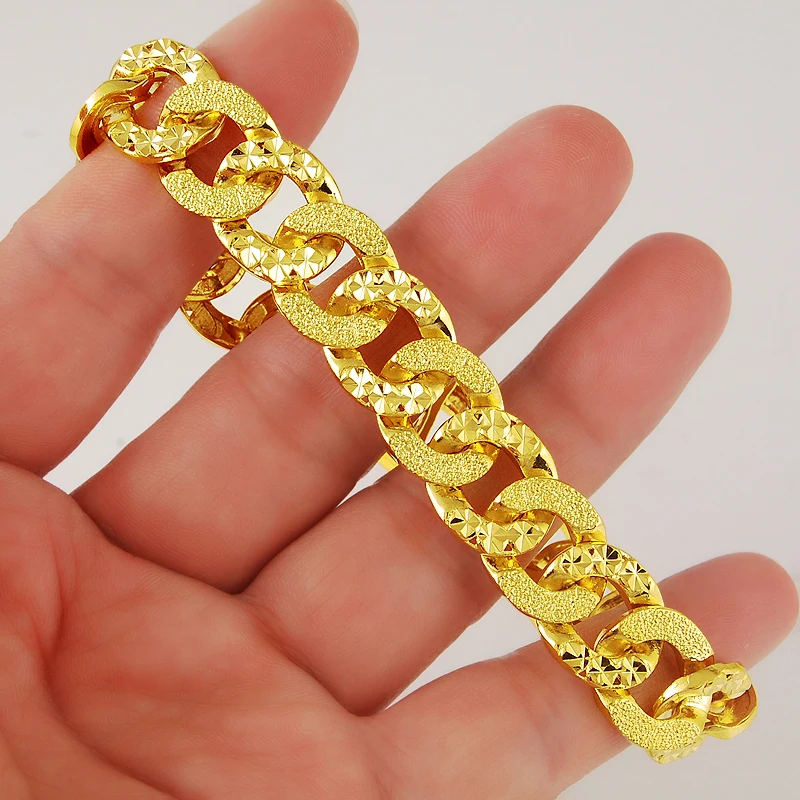 Yellow Gold Filled Bracelets Men 14mm Width Mesh Chain Male Bracelet Yellow Gold Filled Bracelets Men 14mm Width Mesh Chain Male Bracelet Color Bangle Party Accessories Gifts For Boyfriend In Link From