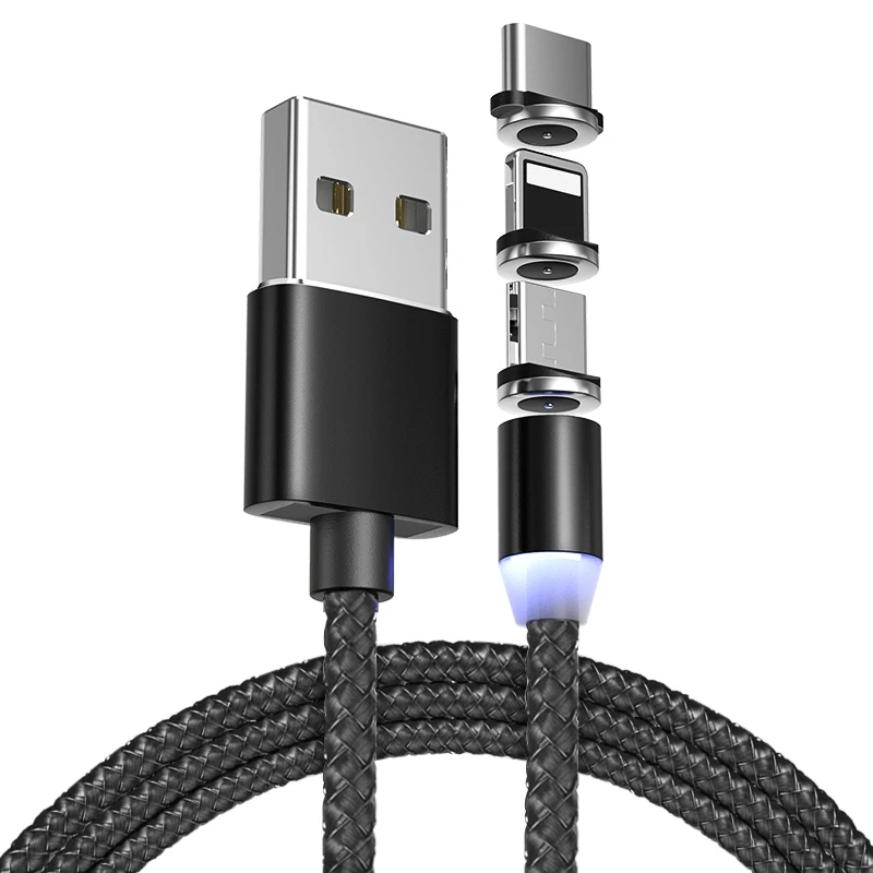 1 M LED كابل مغناطيسي المصغّر USB نوع C المغناطيس شاحن بيانات كابل شحن ل فون سامسونج S9 الروبوت USB C الهاتف المحمول كابل