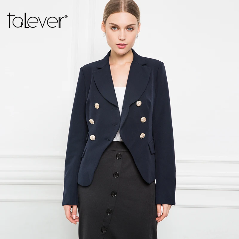 Women Fashion Pocket Blazer Double Breasted Female Autumn Coat Spring Office Lady Suit Overcoat Plus Size Talever | Женская одежда