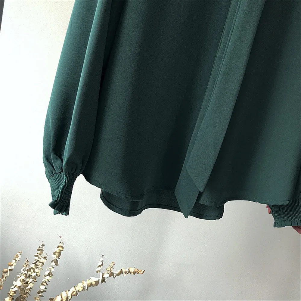 High quality Casual Chiffon Women blouse shirt Lantern Sleeve Office Work Shirts Blouse Solid Elegant Loose Tops Blusas (14)