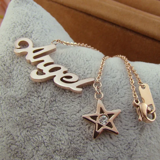 

Angel Stars Crystal Pendant Necklace Titanium Steel Rose Gold Color Woman Fine Jewelry Birthday Gift Free Shipping Never Fade