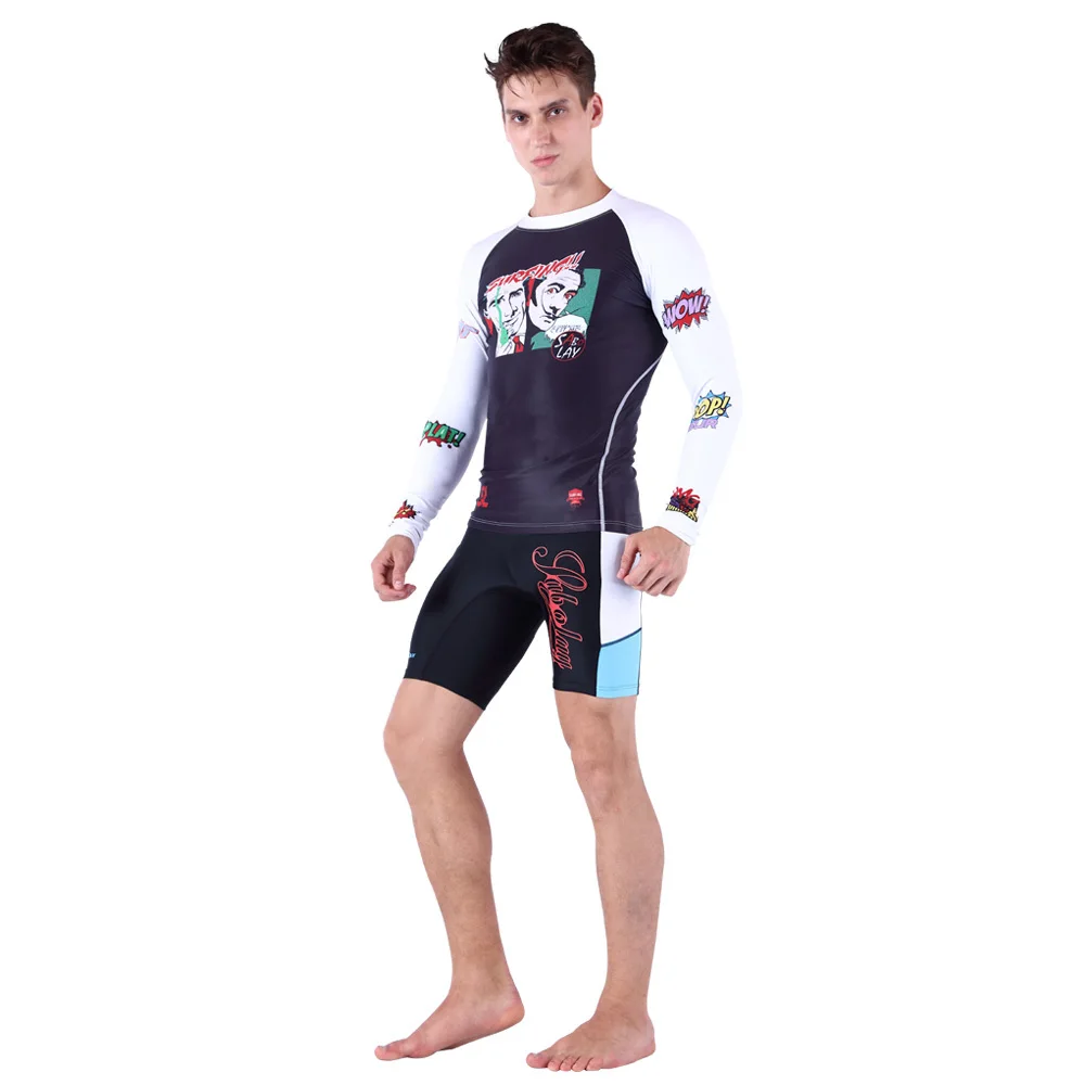 

SABOLAY Korean version diving suit Men Long Sleeved Swimwear Quick dry Surfing Anti-UV Rash Guard Beach Sunscreen Swim shorts