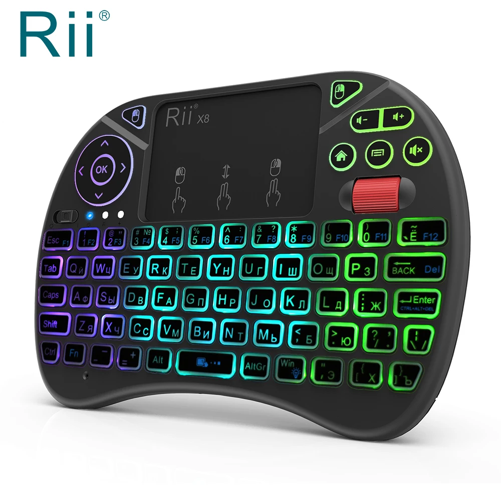 Оригинальная мини беспроводная клавиатура Rii X8 с Цветной подсветкой воздушная