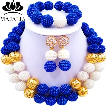 

Majalia Fashion Royal blue and White Lady Nigerian Wedding African Jewelry Set Plastic Beads Bride Jewelry Sets 2QW024