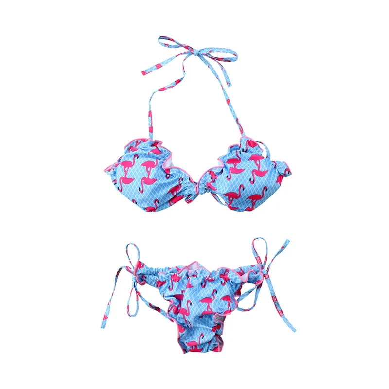 

2018 Women Bikini Set Sexy Flamingo Coconut Tree Printed Swimsuit Floral Embroidery Triangle Swimwear Bathing Suit Swimming Suit