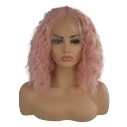 Цена завода 1 pc Для женщин модные женские ложные парик Розовый Вьющиеся Glueless Синтетические волосы на кружеве высокое Температура