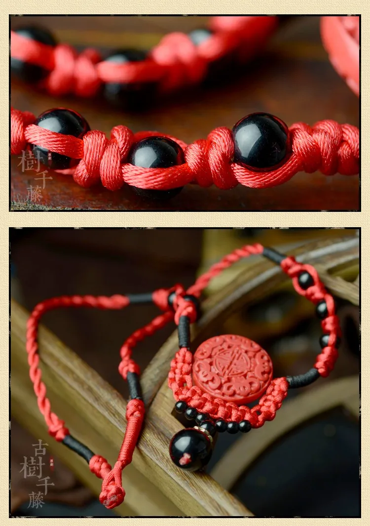 Колье Vintage ожерелье для женщин веревку цепи резные лакированные кулон классический красный и черный цвет камень ювелирные изделия