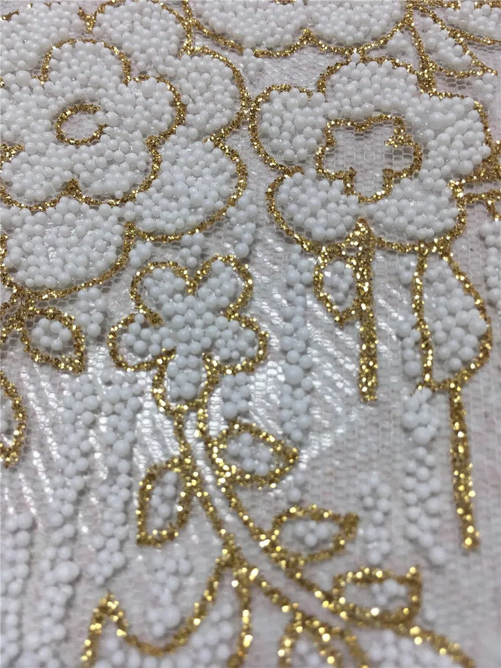 

glued glitter white beads French Lace Fabric High quality African Laces Fabric With beads Embroidery For party wedding Dress