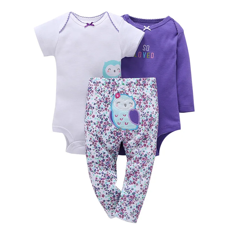 Для маленьких девочек комплект одежды с длинными рукавами из хлопка боди+ брюки+ короткий рукав комбинезон 3 шт./лот новорожденных Bebes Infant Костюмы