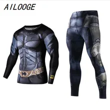 AILOOGE комплект мужской одежды, модный спортивный костюм с Суперменом, комплект плюс размера, брендовая одежда, комплекты спортивной одежды, 3D принт, полный компрессионный комплект