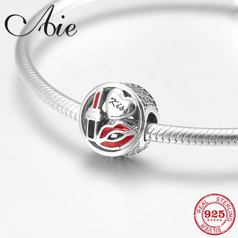 

Love Gifts 925 Sterling Silver Red lips and lipstick enamel fine Bead Fit Original Pandora Charm Bracelet Jewelry making