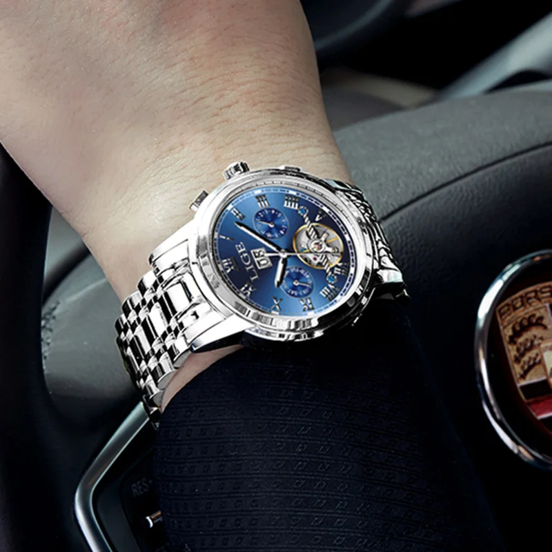 Mens Watches LIGE Top Brand Luxury Automatic Mechanical Watch Men Full Steel Business Waterproof Sport Watches Relogio Masculino