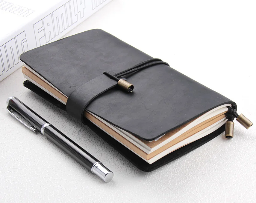 Black Edition Asian Vintage Travelers Notebook Genuine Leather Refillable Diary 