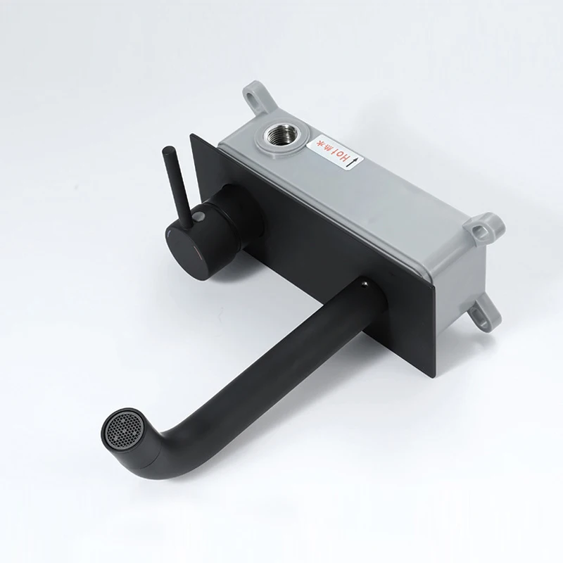 Basin Faucet Black Brass Hot and Cold Water Mixer Tap Single Handle Wall Mounted Bathroom Sink Faucets With Embedded Box