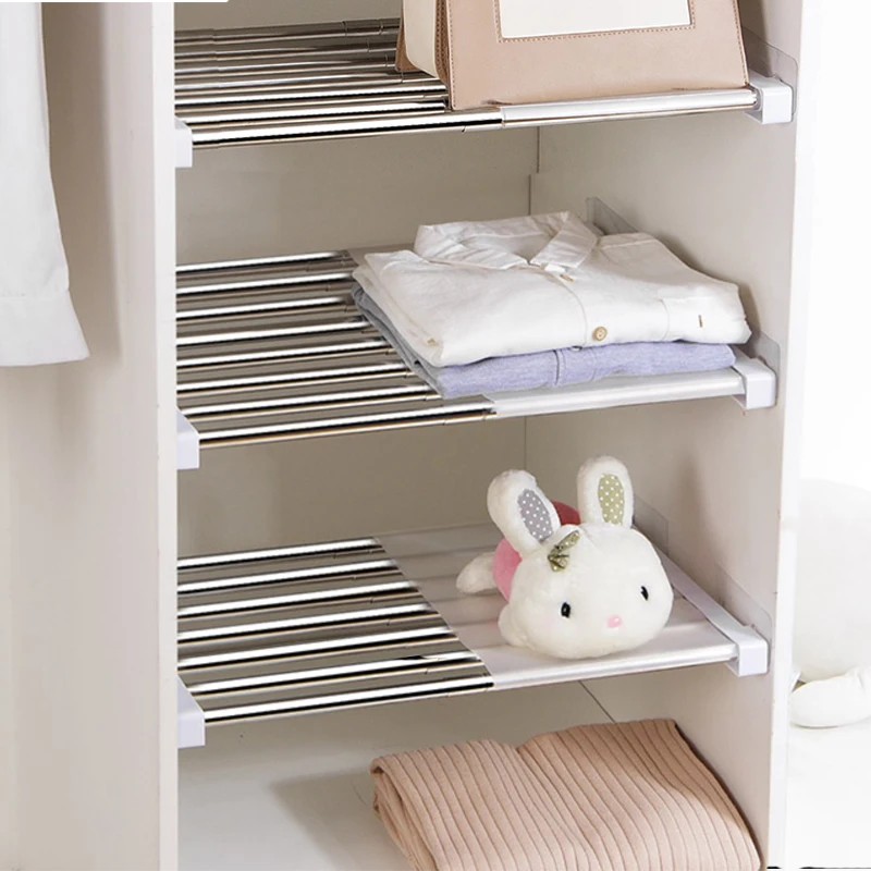 Home storage holder paste type adjustable partition for Wardrobe Cabinet partition shelf dormitory nail-free layered rack