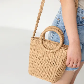 

STRAW BEACH BAG SUMMER HANDMADE CROSSBODY STRAW BAG GIRLS CIRCLE RATTAN BAG BOHEMIAN SHOULDER Pure hand knitting STRAW BAGS