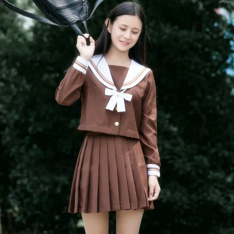 Uhyd аниме косплей школьная форма топ и юбка костюм моряка комплект школьниц коричневый Seifuku Униформа W54